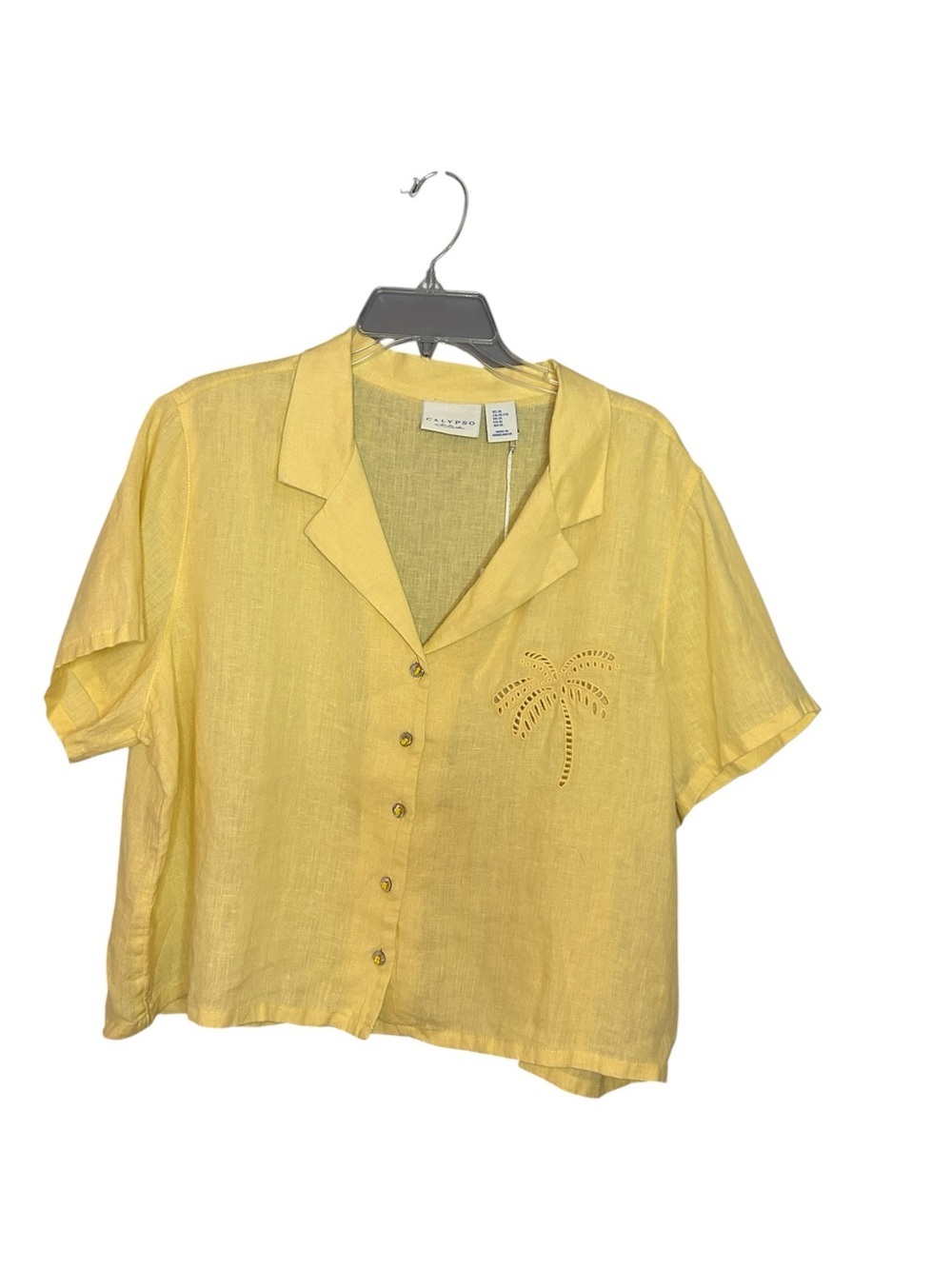 Calypso St. Barth NWT 100% Linen Palm Tree Button Front Top XL